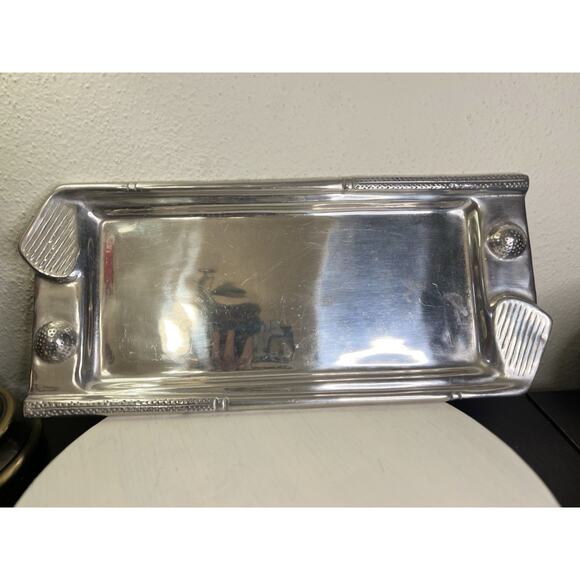 Vintage Golf Theme Pewter Serving Tray Made In Mexico MCM 18.5 X8.5 Inches - Picture 2 of 5